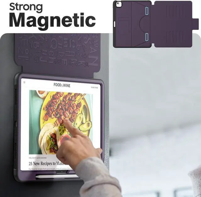 Alt view image 4 of 5 - HXCASEAC Case for iPad Air 13 inch M3 M2 2025/2024, Multi-Angle Magnetic Stand & Pencil Holder & Card Slots & Strong Magnets Support Stick to Fridge (A3268/A3269/A3271/A2898/A2899) Cover - Purple