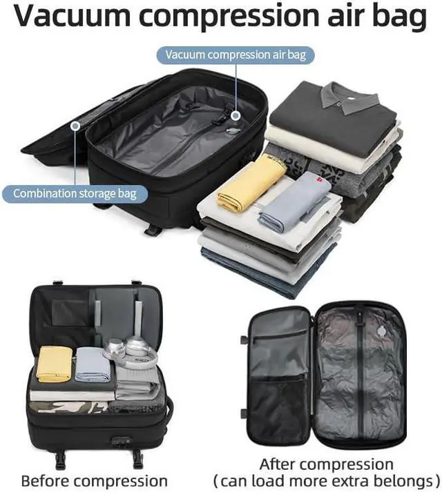 Alt view image 4 of 5 - Men Travel Backpack vacuum compression Laptop Backpack Large Capacity Backpack 17 inch Extended Hiking Business backpack (black)