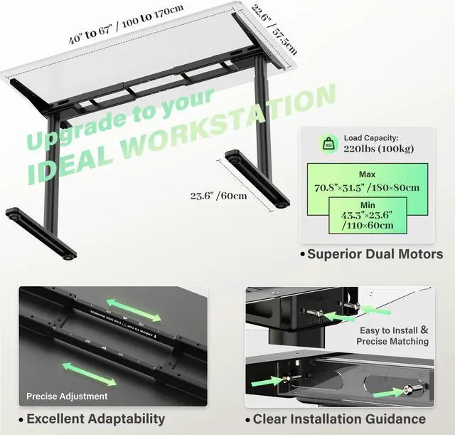 Alt view image 3 of 5 - INMAKER Standing Desk Frame, Adjustable Desk Legs Height of 25" to 42", Dual Motors Sit Stand Desk Frame, Electric Desk Base for Desktop 43.3" to 70.8", Classic White (Frame only)