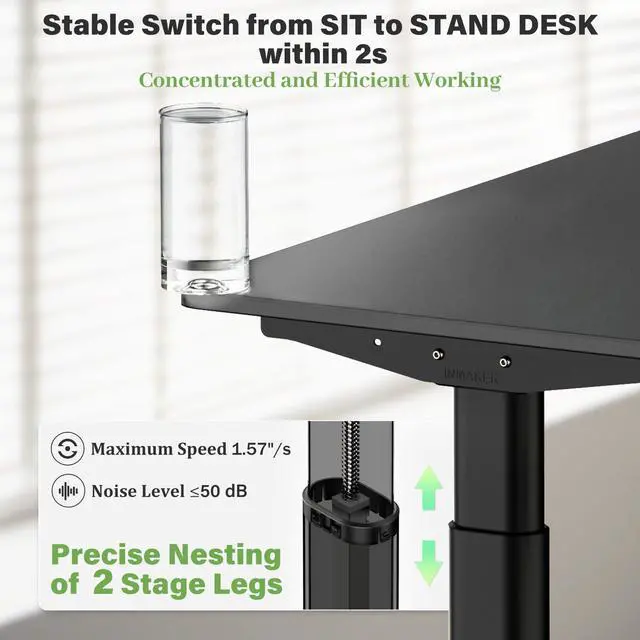 Alt view image 5 of 5 - INMAKER Standing Desk Frame, Adjustable Desk Legs Height of 25" to 42", Dual Motors Sit Stand Desk Frame, Electric Desk Base for Desktop 43.3" to 70.8", Classic White (Frame only)