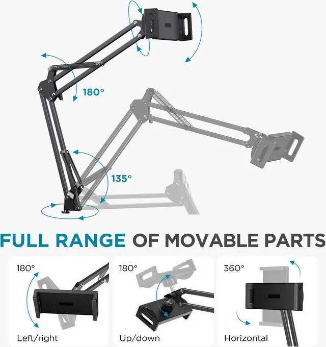 Alt view image 3 of 5 - InnoGear Tablet Floor Stand, Overhead Bed Phone Stand Adjustable Holder Universal Floor Stand Compatible with iPhone iPad Pro Air Mini, Samsung Tab, Kindle, E-Readers (Large)