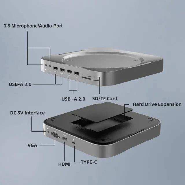 Alt view image 3 of 5 - Multi-Function High-Def Video Storage Device with 12-in-1 Connectivity: Supports 2.5 SATA HDD, USB 3.0 + USB 2.0, HDMI/VGA Dual Display Ports, Type-C Fast Charging