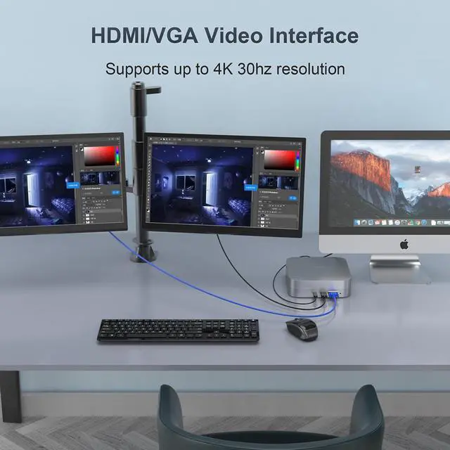 Alt view image 5 of 5 - Multi-Function High-Def Video Storage Device with 12-in-1 Connectivity: Supports 2.5 SATA HDD, USB 3.0 + USB 2.0, HDMI/VGA Dual Display Ports, Type-C Fast Charging