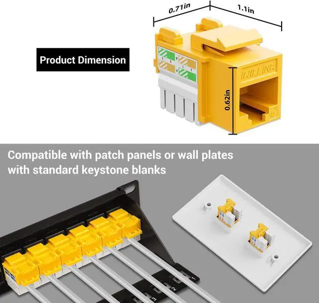 Alt view image 4 of 5 - iwillink 10Gbps Cat6 Keystone Jack and Punch-Down Stand, 50-Pack, RJ45 Ethernet Keystone Jacks, 90-Degree UTP Modular Punch Down Keystone Jack Adapter, Yellow