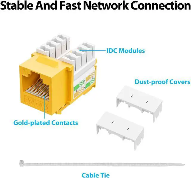 Alt view image 5 of 5 - iwillink 10Gbps Cat6 Keystone Jack and Punch-Down Stand, 50-Pack, RJ45 Ethernet Keystone Jacks, 90-Degree UTP Modular Punch Down Keystone Jack Adapter, Yellow
