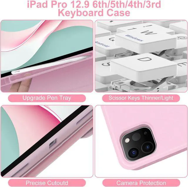 Alt view image 4 of 5 - for iPad Air 13-inch (M3/M2, 2025/2024) & Pro 12.9 inch Case with Keyboard, Magnetic Detachable Wireless Bluetooth Keyboard, Slim Folio Cover for iPad 12.9 6th 2022/5th 2021/4th 2020/3rd 2018, Pink