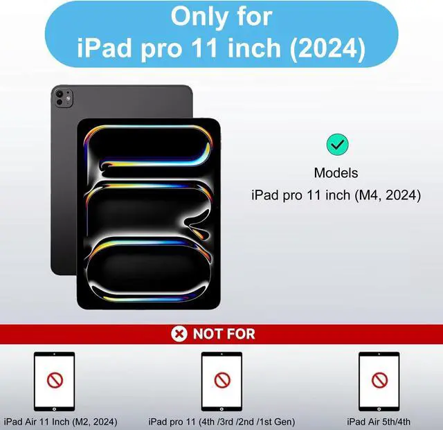 Alt view image 2 of 5 - JADEMALL for iPad Pro 11 inch Case with Keyboard (M4) 2024 - Wireless Detachable Keyboard Case with Pencil Holder - Auto Sleep/Wake, Long Battery Life, Folio Keyboard Cover for iPad Pro 11 inch, Black