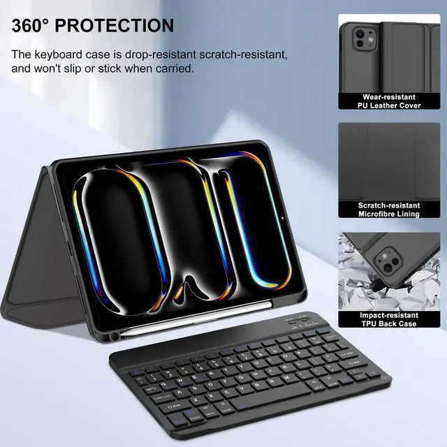 Alt view image 5 of 5 - JADEMALL for iPad Pro 11 inch Case with Keyboard (M4) 2024 - Wireless Detachable Keyboard Case with Pencil Holder - Auto Sleep/Wake, Long Battery Life, Folio Keyboard Cover for iPad Pro 11 inch, Black