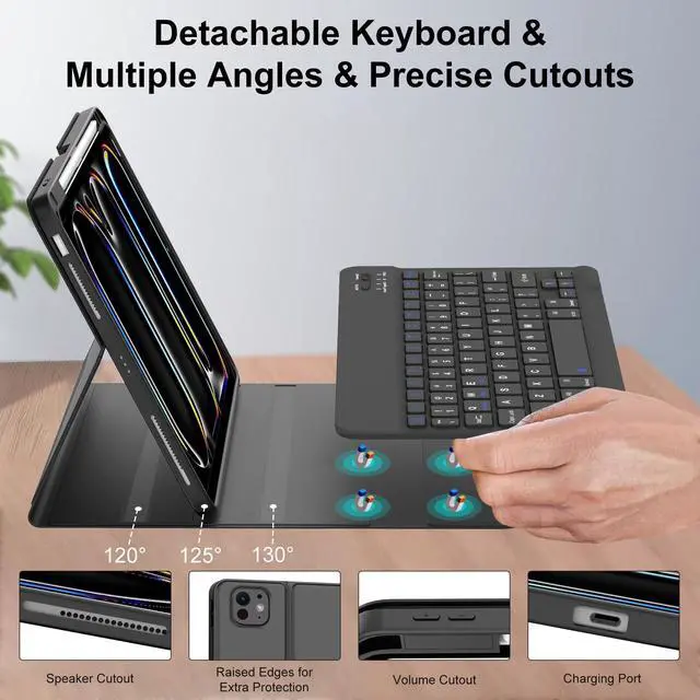 Alt view image 3 of 5 - JADEMALL for iPad Pro 11 inch Case with Keyboard (M4) 2024 - Wireless Detachable Keyboard Case with Pencil Holder - Auto Sleep/Wake, Long Battery Life, Folio Keyboard Cover for iPad Pro 11 inch, Black