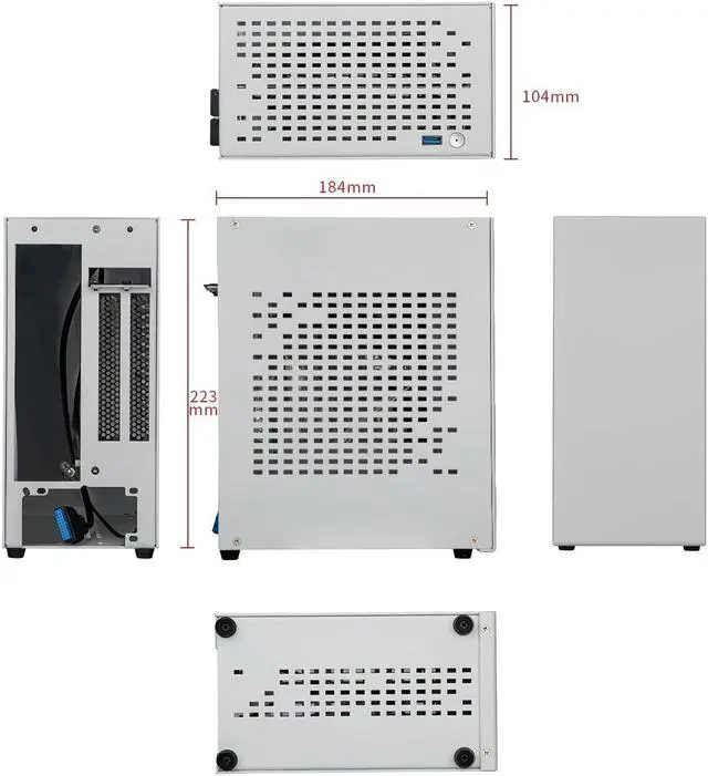 Alt view image 3 of 5 - Aluminum Mini ITX Case with PCIe Riser, JOYJOM Mini PC Case, SFF Small Form Factor PC Case, TX Computer Gaming Case Supports GPU Graphics Card (White)