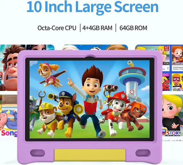 Alt view image 2 of 5 - JREN Kids Table 10.1" Android 14 Tablet for Kids64GB StorageOcta-CoreWiFi CamerasParental ControlKids ContentCase Included Great Gift for Children Ages 3-12 Years Old Purple