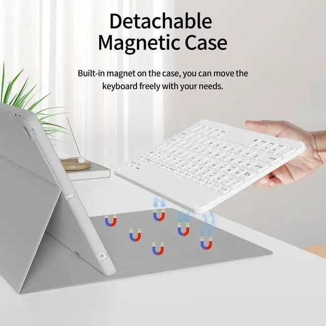 Alt view image 2 of 5 - kenke Keyboard Case for iPad 9th/8th/7th Generation (10.2 Inch, 2021/2020/2019), Magnetic Detachable Wireless Bluetooth Keyboard, Thin & Light Keyboard Case with Pencil Holder, Gray