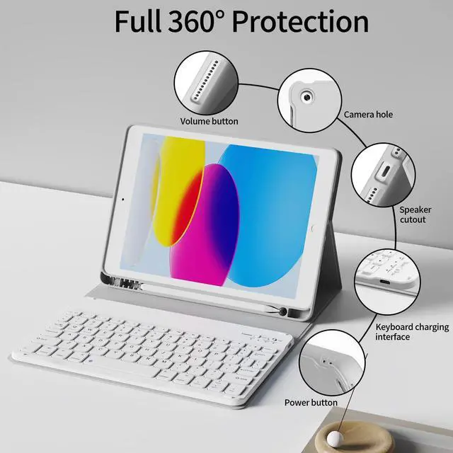 Alt view image 4 of 5 - kenke Keyboard Case for iPad 9th/8th/7th Generation (10.2 Inch, 2021/2020/2019), Magnetic Detachable Wireless Bluetooth Keyboard, Thin & Light Keyboard Case with Pencil Holder, Gray