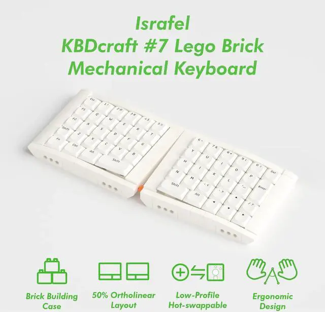 Alt view image 2 of 5 - KBDcraft 07Israfel 50% Ergo-Split Low-Profile Mechanical Keyboard, 56-Key Ortho, Lego-Compatible Case, Wired, Linear Switch, Gasket Mount, Hot-Swappable, RGB, QMK, Vial for Win/Mac, Full Kit, White