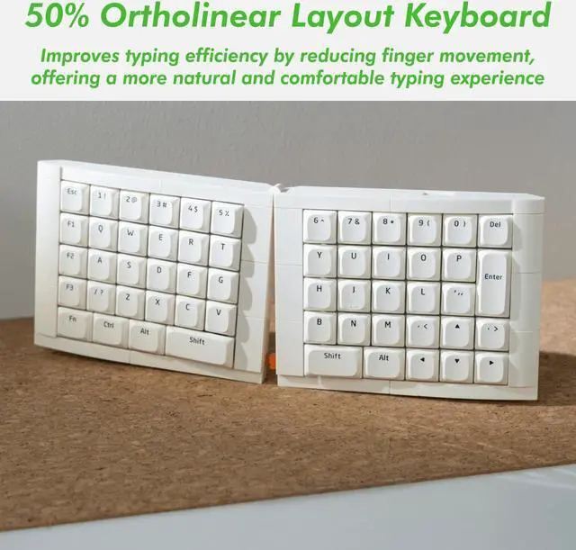 Alt view image 3 of 5 - KBDcraft 07Israfel 50% Ergo-Split Low-Profile Mechanical Keyboard, 56-Key Ortho, Lego-Compatible Case, Wired, Linear Switch, Gasket Mount, Hot-Swappable, RGB, QMK, Vial for Win/Mac, Full Kit, White