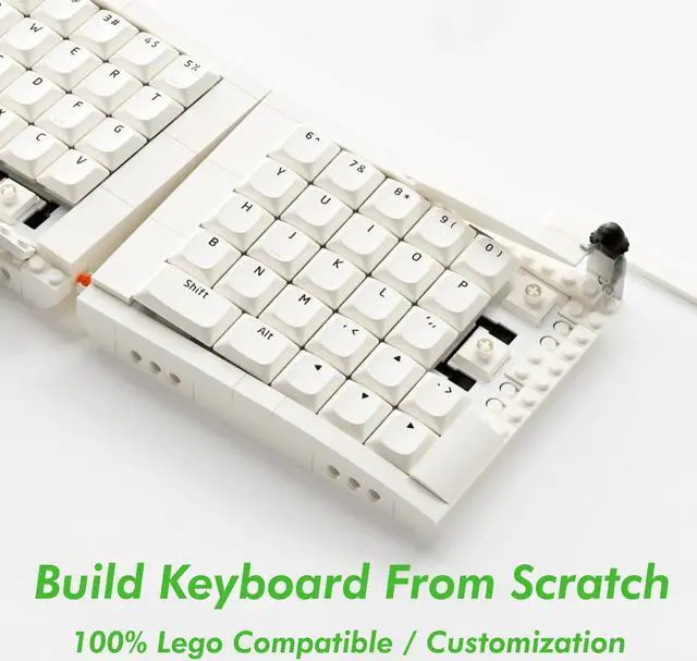 Alt view image 4 of 5 - KBDcraft 07Israfel 50% Ergo-Split Low-Profile Mechanical Keyboard, 56-Key Ortho, Lego-Compatible Case, Wired, Linear Switch, Gasket Mount, Hot-Swappable, RGB, QMK, Vial for Win/Mac, Full Kit, White