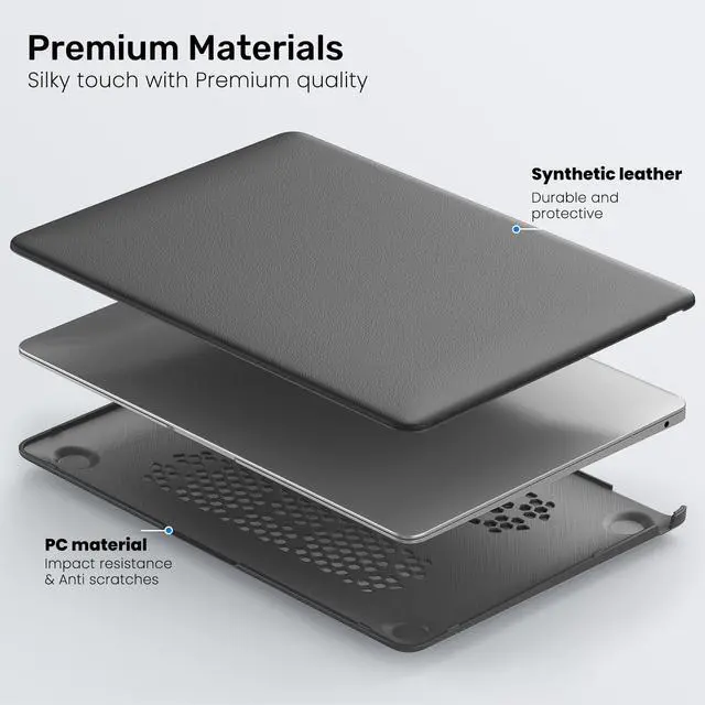 Alt view image 2 of 5 - KEROM Stand Case for MacBook Air 13 inch 2022-2018 A2337 A2179 A1932, MacBook Air Case, Slim PU Leather Hard Shell Protective Cover with Foldable Stand & Keyboard Cover for Mac Air 13, Gray