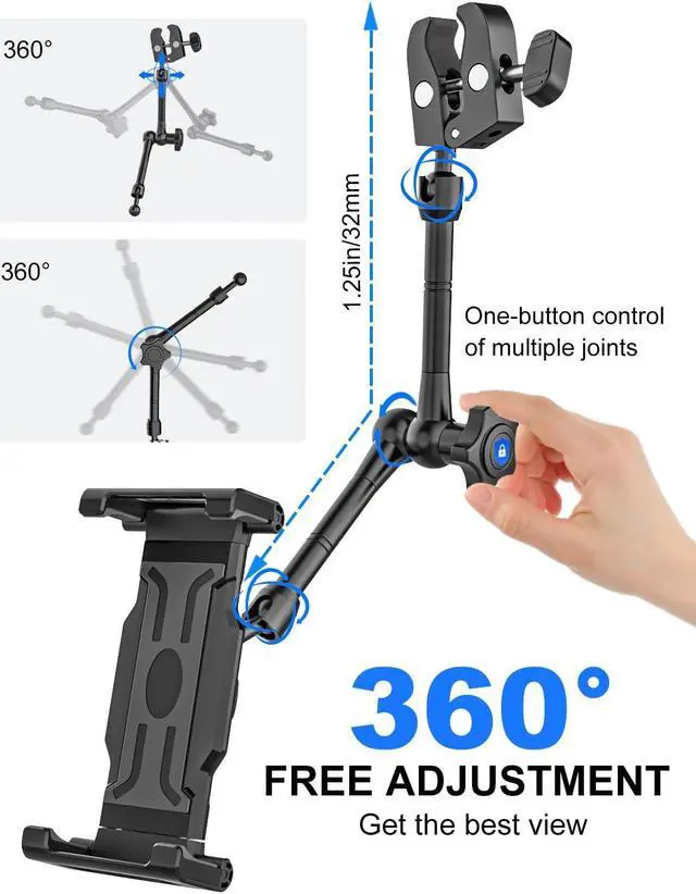 Alt view image 3 of 5 - Kolasels Car Headrest Tablet Holder - Metal Magic Arm, Car ipad Holder Backseat Kids with Universal Metal Clamp, Tablet Headrest Mount for iPad Pro 12.9 Air, Galaxy Tab, iPhone16, 5.5-15.6" Devices