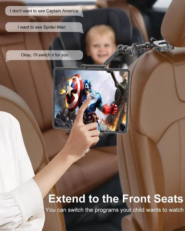 Alt view image 5 of 5 - Kolasels Car Headrest Tablet Holder - Metal Magic Arm, Car ipad Holder Backseat Kids with Universal Metal Clamp, Tablet Headrest Mount for iPad Pro 12.9 Air, Galaxy Tab, iPhone16, 5.5-15.6" Devices