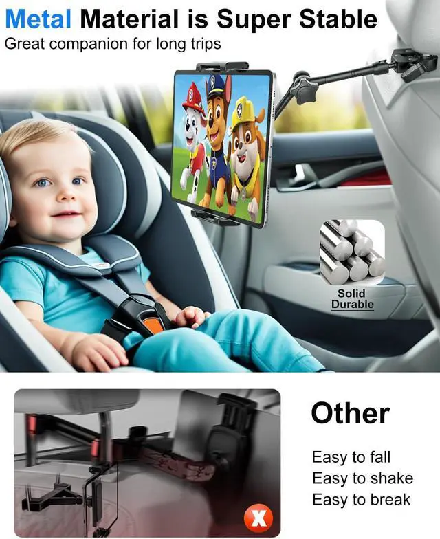 Alt view image 2 of 5 - Kolasels Car Headrest Tablet Holder - Metal Magic Arm, Car ipad Holder Backseat Kids with Universal Metal Clamp, Tablet Headrest Mount for iPad Pro 12.9 Air, Galaxy Tab, iPhone16, 5.5-15.6" Devices