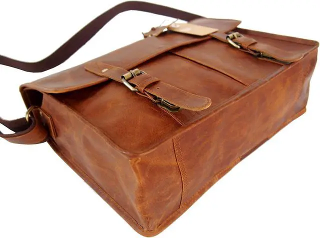 Alt view image 3 of 5 - Retro Vintage Look Leather Laptop Messenger Bag Office Briefcase Work Satchel by Leftover Studio