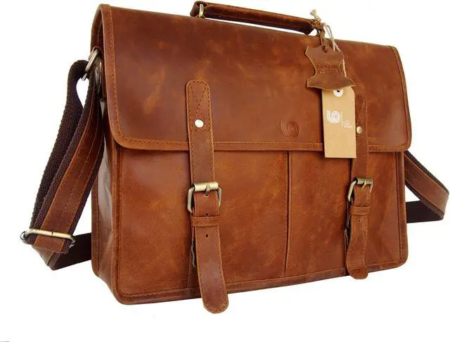 Alt view image 4 of 5 - Retro Vintage Look Leather Laptop Messenger Bag Office Briefcase Work Satchel by Leftover Studio