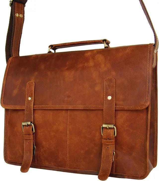 Alt view image 5 of 5 - Retro Vintage Look Leather Laptop Messenger Bag Office Briefcase Work Satchel by Leftover Studio
