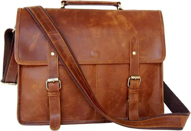 Alt view image 2 of 5 - Retro Vintage Look Leather Laptop Messenger Bag Office Briefcase Work Satchel by Leftover Studio