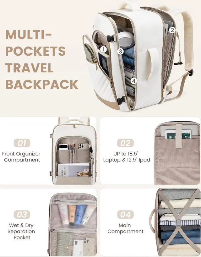 Alt view image 4 of 5 - LOVEVOOK Travel Backpack For Women,50L Carry On Backpack Flight Approved,TSA Personal Item Travel Bag Fits 18 Inch Laptop,Business Weekender Overnight Daypack with 3 Packing Cubes