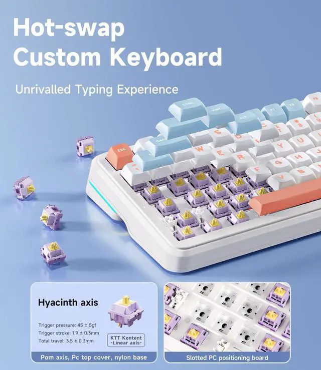 Alt view image 4 of 5 - MCHOSE K99 98% Wireless Mechanical Keyboard, Tri-Mode Connection, Compact Gaming Keyboard with Six-Layer Padding Gasket, RGB Backlit,Hot Swappable Custom Keyboard for Mac/PC
