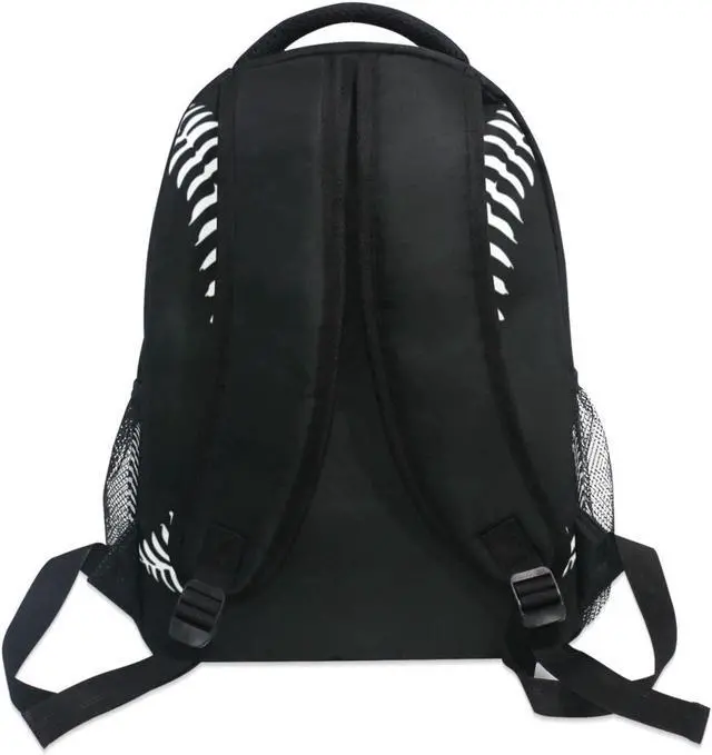Alt view image 4 of 5 - Miaoquhe Black Baseball Backpacks School Bookbag for Kids Sport Softball Backpacks Laptop Shoulder Bag for Women Girls Men Boys School Casual Daypack for Travel Hiking Camping