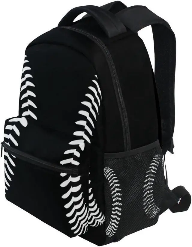 Alt view image 3 of 5 - Miaoquhe Black Baseball Backpacks School Bookbag for Kids Sport Softball Backpacks Laptop Shoulder Bag for Women Girls Men Boys School Casual Daypack for Travel Hiking Camping