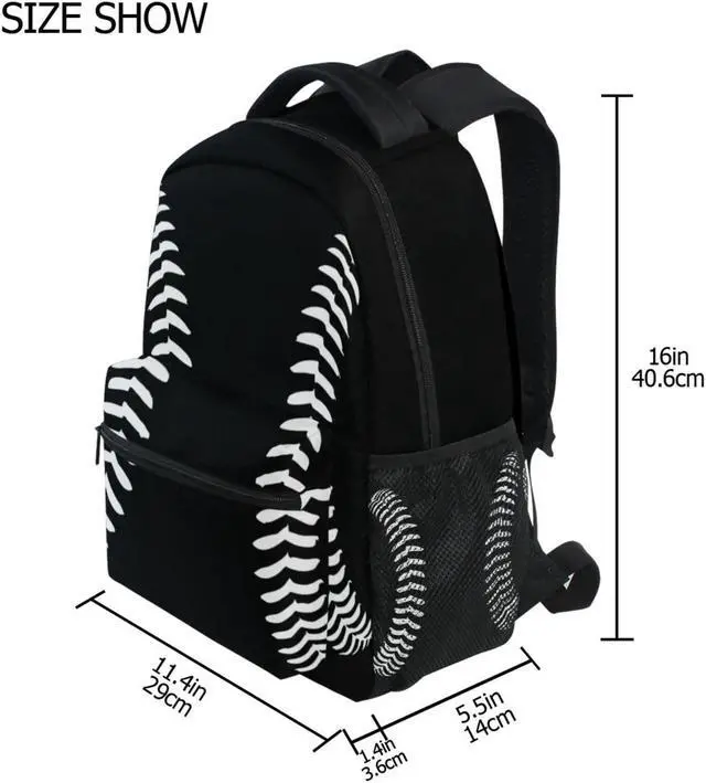 Alt view image 2 of 5 - Miaoquhe Black Baseball Backpacks School Bookbag for Kids Sport Softball Backpacks Laptop Shoulder Bag for Women Girls Men Boys School Casual Daypack for Travel Hiking Camping