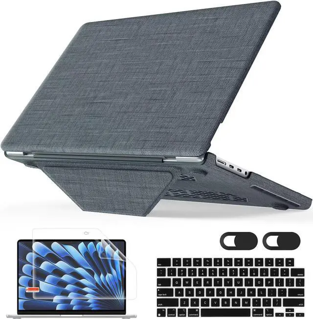 Main image of Mektron Fabric Case for MacBook Pro 14 Inch M4/ M3/ M2/ M1, Fits A3112 A3401 A3185 (2024) / A2918 A2992 (2023) / A2779 (2023) / A2442 (2021) Protective Hard Shell with Fold Kickstand -Fabric-Grey