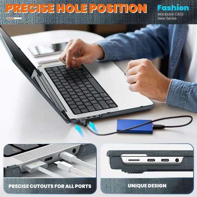 Alt view image 5 of 5 - Mektron Fabric Case for MacBook Pro 14 Inch M4/ M3/ M2/ M1, Fits A3112 A3401 A3185 (2024) / A2918 A2992 (2023) / A2779 (2023) / A2442 (2021) Protective Hard Shell with Fold Kickstand -Fabric-Grey