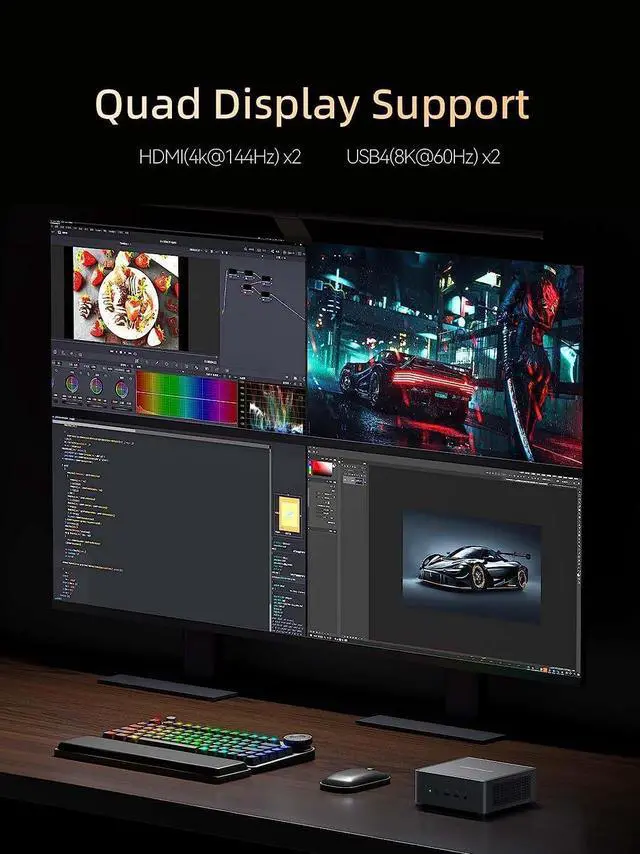 Alt view image 3 of 5 - MINISFORUM Venus UM790 Pro Mini PC AMD Ryzen 9 7940HS up to 5.2 GHz 32 GB DDR5 1TB SSD with AMD Radeon 780M, 4X USB3.2, 2X USB4, 2xHDMI 2.1, 2X PCIe4.0, Wi-Fi 6E/BT5.3, RJ45 2.5 G
