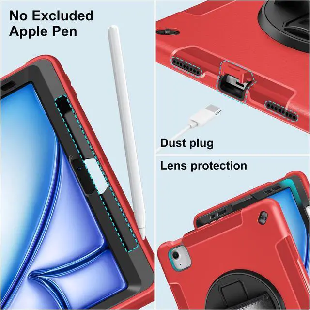 Alt view image 3 of 5 - Miesherk Case for iPad Air 11 Inch M3 2025 (7th Generation), iPad Air 6th/5th Generation Case 2024 with Built-in Screen Protector, 360° Rotating Stand, Pencil Holder, Adjustable Shoulder Strap