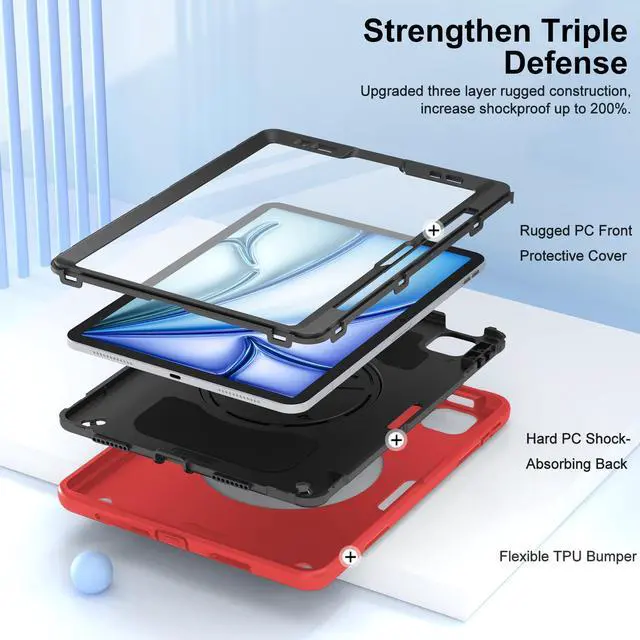 Alt view image 4 of 5 - Miesherk Case for iPad Air 11 Inch M3 2025 (7th Generation), iPad Air 6th/5th Generation Case 2024 with Built-in Screen Protector, 360° Rotating Stand, Pencil Holder, Adjustable Shoulder Strap