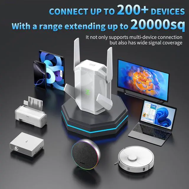 Alt view image 5 of 5 - 2025 WiFi Extender Signal Booster, Long Range Wireless Repeater Amplifier with Ethernet Port, for Home, Outdoor, Covers Up to 20000 Sq, Dual Band, Works with All Router, Quick Setup