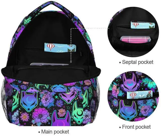 Alt view image 4 of 5 - MNSRUU Student School Bag Magic Purple Fox Backpack for Girls Boys College Bookbag Laptop Rucksack Travel Backpack for Adult Teen Casual Daypack