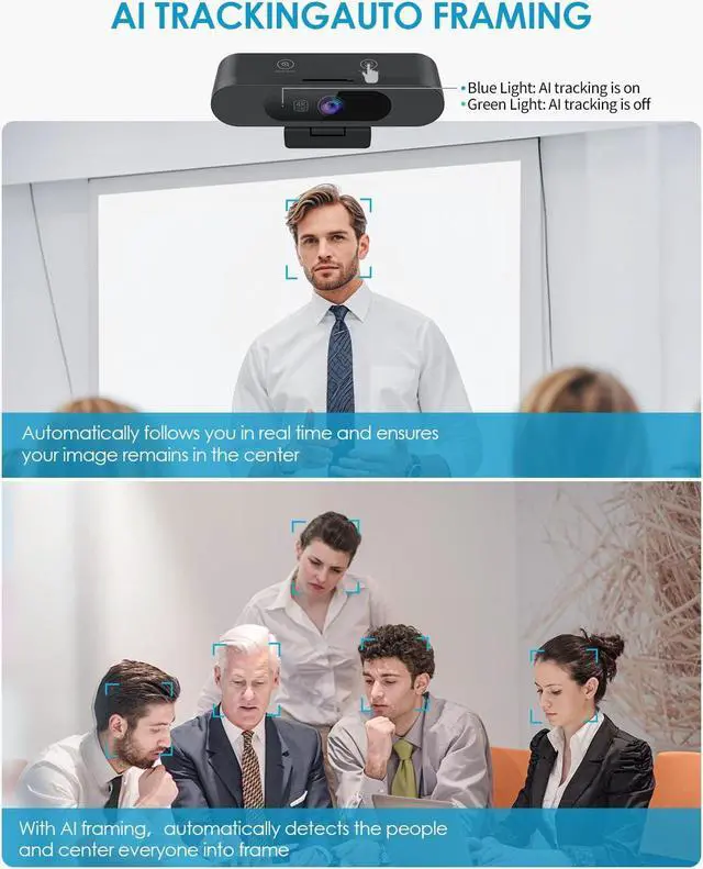 Alt view image 2 of 5 - MOERTEK 4K Webcam for PC, Ultra 4K HD, AI Auto Framing, Webcam for Streaming, Auto Focus, Dual Noise Reducing Mics, 5X Digital Zoom, 92°FOV, Plug and Play, Ideal for High-End Meeting, Streaming