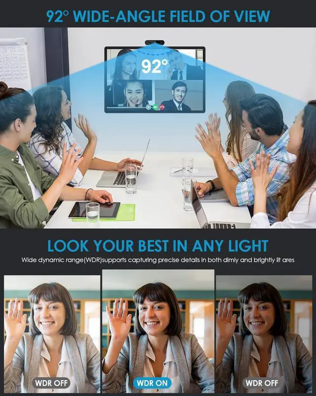 Alt view image 4 of 5 - MOERTEK 4K Webcam for PC, Ultra 4K HD, AI Auto Framing, Webcam for Streaming, Auto Focus, Dual Noise Reducing Mics, 5X Digital Zoom, 92°FOV, Plug and Play, Ideal for High-End Meeting, Streaming