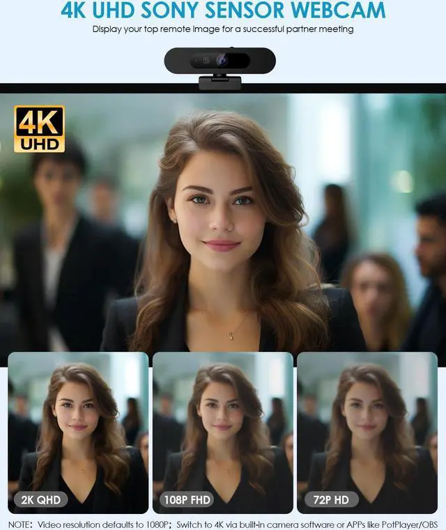 Alt view image 5 of 5 - MOERTEK 4K Webcam for PC, Ultra 4K HD, AI Auto Framing, Webcam for Streaming, Auto Focus, Dual Noise Reducing Mics, 5X Digital Zoom, 92°FOV, Plug and Play, Ideal for High-End Meeting, Streaming