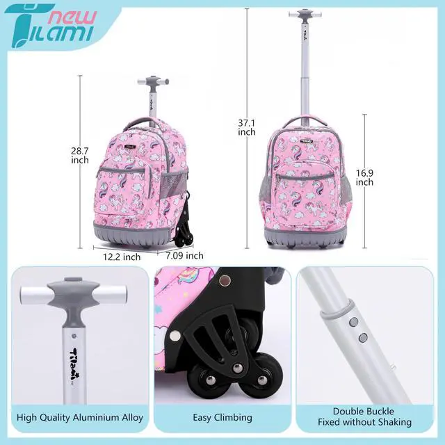 Alt view image 2 of 5 - NEW TILAMI 16 Inches Kid Rolling Backpack for Kids Adjustable Laptop Suitcase Backpack with Wheels for Girls to School Travel Camping Boys Rolling Backpack Cute Unicorn