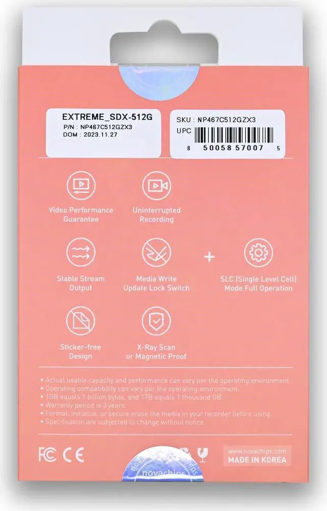 Alt view image 5 of 5 - Novachips 512GB Extreme SDXC V90 UHS-II Memory Card - Nikon/Panasonic/Canon/Sony/Fujifilm (NP467C512GZX3)