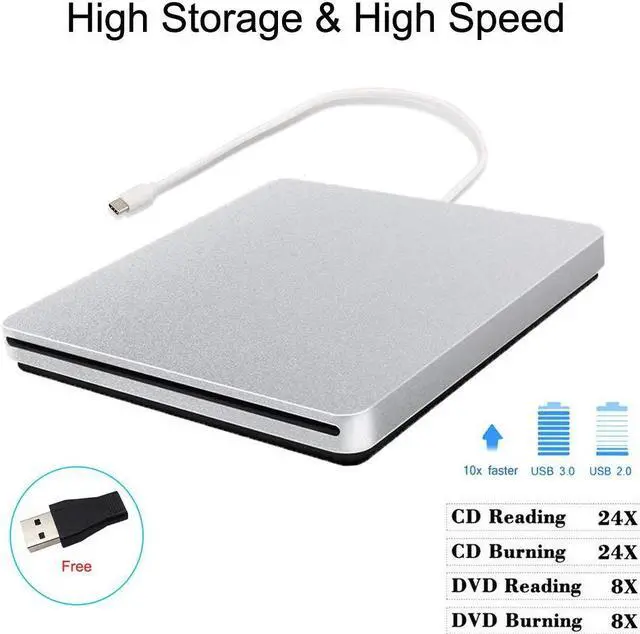 Alt view image 2 of 5 - Oulin External CD DVD Drive USB C CD DVD Burner/Writer Slim Portable Slot in CD DVD Reader for MacBook Pro/Air/Mac/Laptop/Windows10 (Sliver)