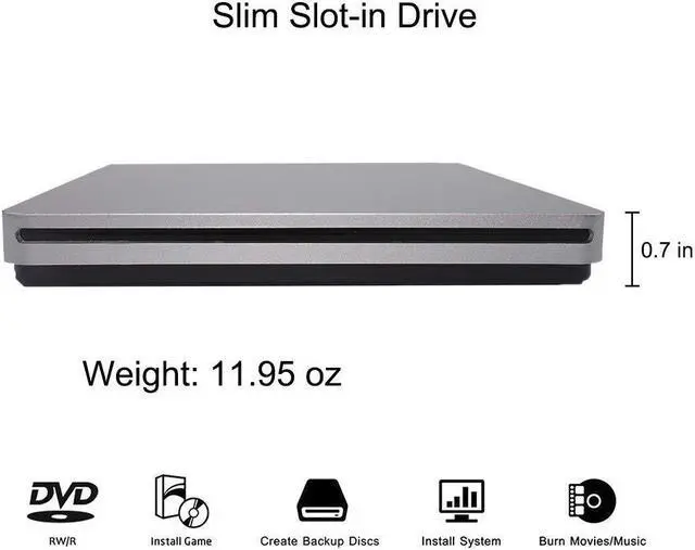 Alt view image 3 of 5 - Oulin External CD DVD Drive USB C CD DVD Burner/Writer Slim Portable Slot in CD DVD Reader for MacBook Pro/Air/Mac/Laptop/Windows10 (Sliver)