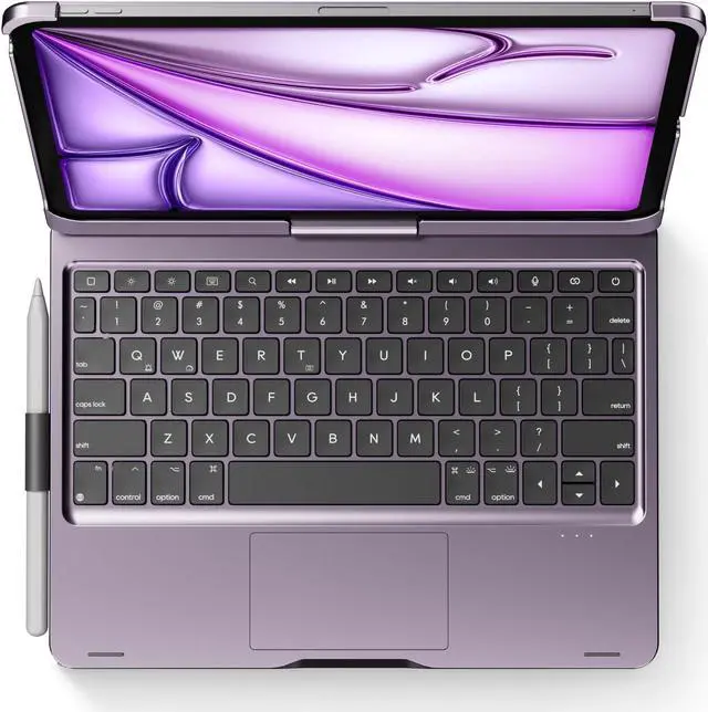 Alt view image 2 of 5 - pekarejue Wireless Keyboard Case for 2024 Apple iPad Pro 11 inch 5th Generation M4 A2836 A2837 A3006: Rotatable Pencil Holder Multi-Touch Trackpad RGB Backlit Metallic Purple