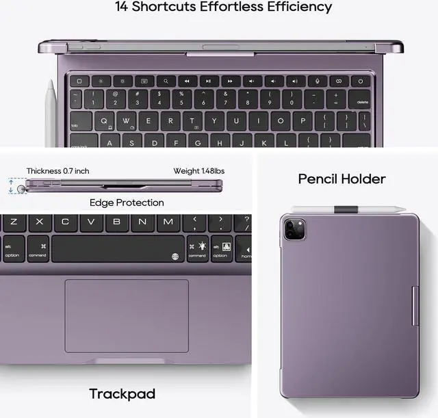 Alt view image 4 of 5 - pekarejue Wireless Keyboard Case for 2024 Apple iPad Pro 11 inch 5th Generation M4 A2836 A2837 A3006: Rotatable Pencil Holder Multi-Touch Trackpad RGB Backlit Metallic Purple