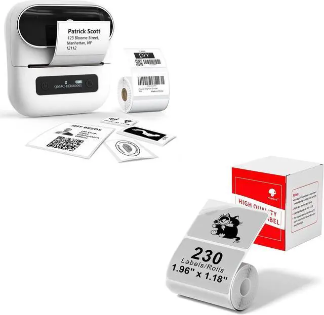Main image of Phomemo M220 Label Maker White & 1 Roll Transparent Thermal Label 1.96"x1.18"(50x30mm), Upgrade 3 Inch Barcode Portable Printer, for Office & Small Business, Compatible with Phones&PC